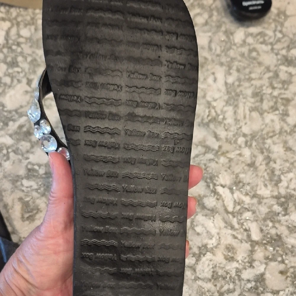 Yellow Box Belicia Black Sandals with Rhinestone and Gold Accents - Picture 6 of 11